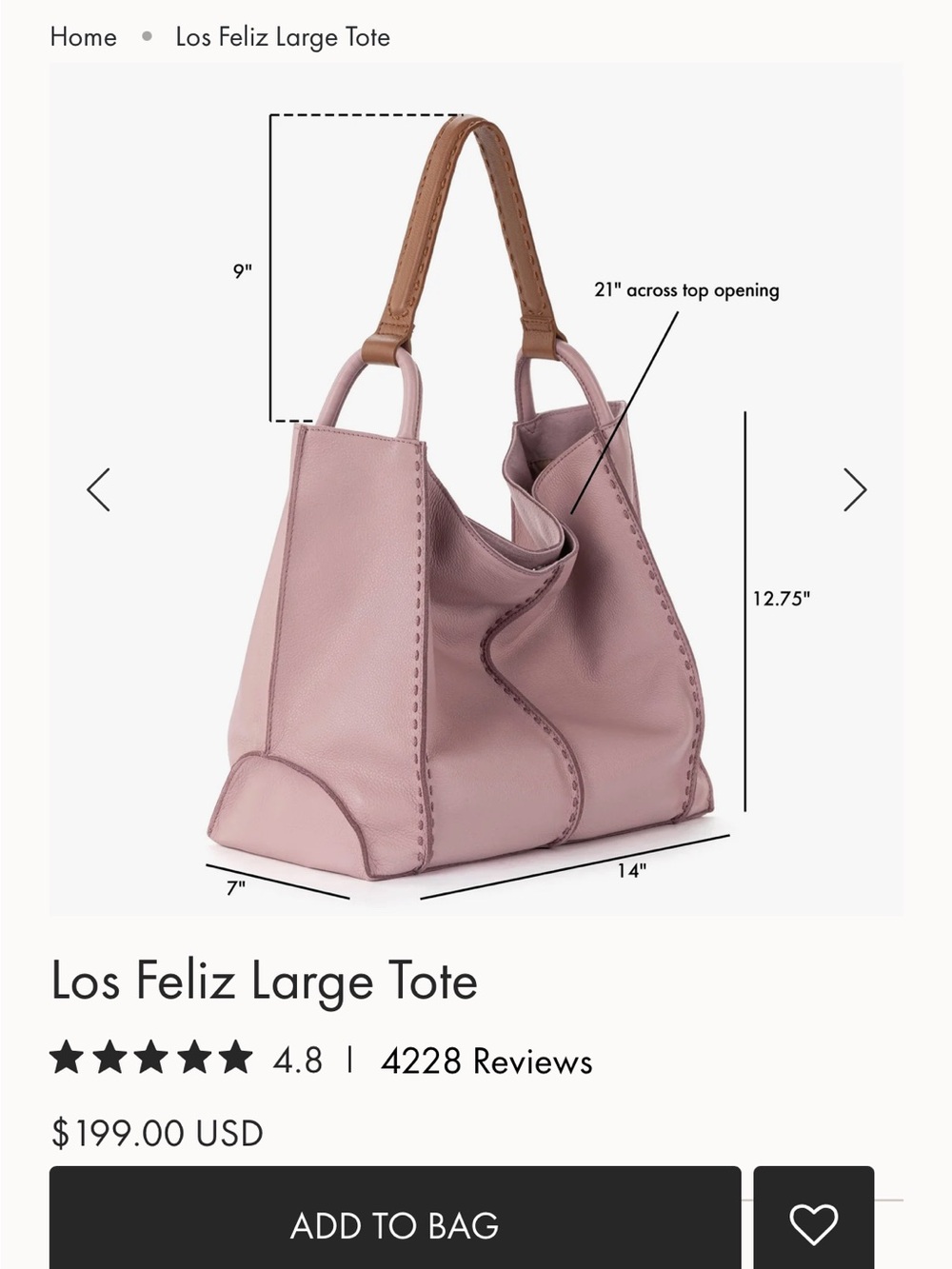 The Sak Los Feliz Leather Large Tote Slouchy Shoulder Bag Purple / Dusty Mauve - Picture 8 of 9